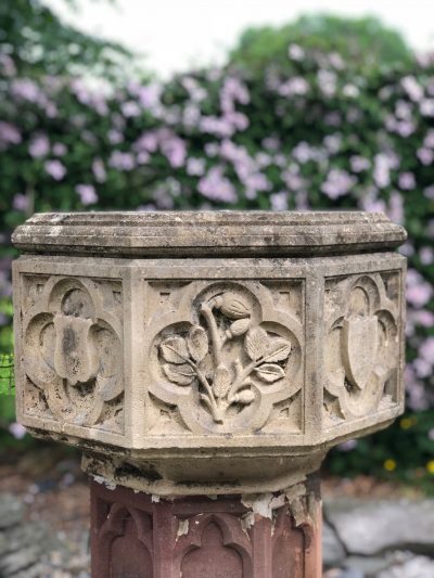 Arts & Crafts Carved Stone Baptismal Font