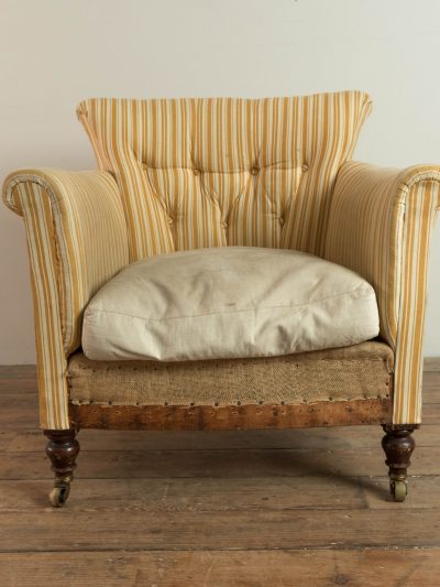 19thC Tub Chair upholstered in yellow ticking