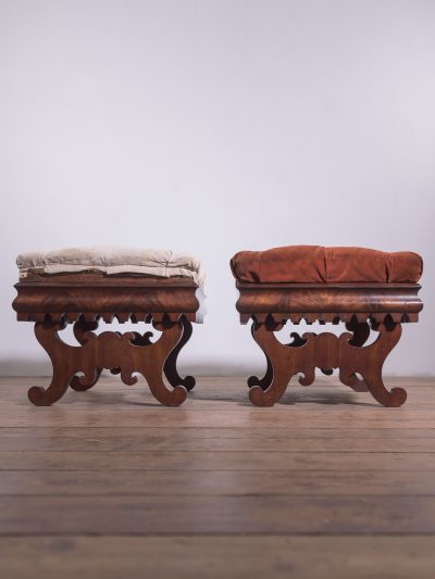 A Pair of Regency Period Mahogany and Upholstered Footstools