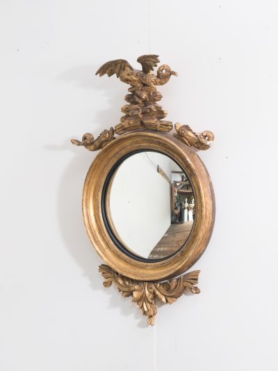 Antique Carved Giltwood Convex Mirror