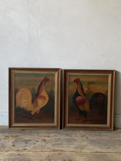 Pair of Naive Cockerel oil paintings (Sold)