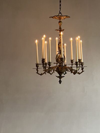 12 arm gilt brass candelabra