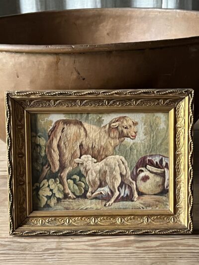19thC Oil on canvas of ewe feeding its lamb