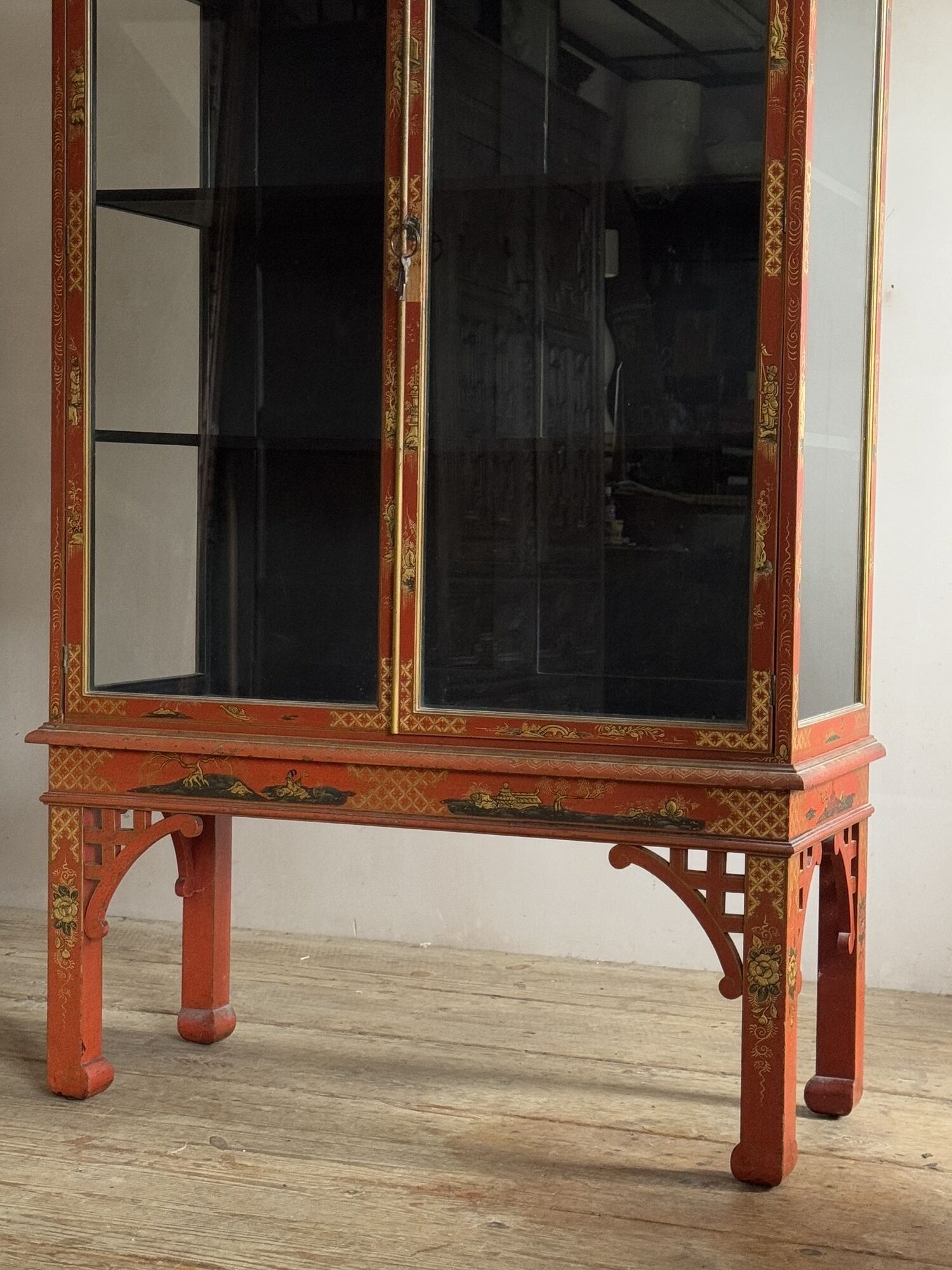 Red lacquered mahogany china cabinet (Sold) - Image 4