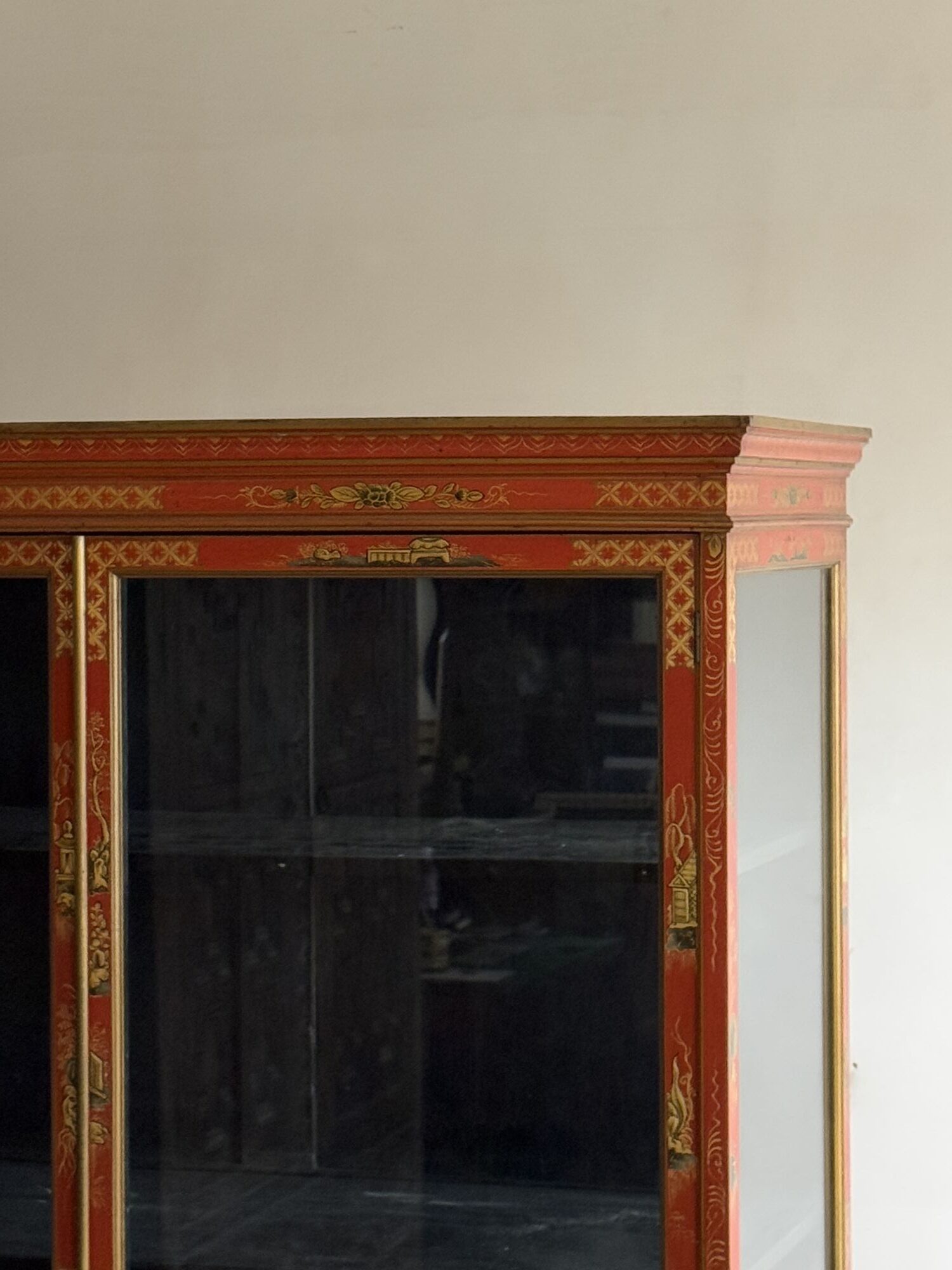 Red lacquered mahogany china cabinet (Sold) - Image 7