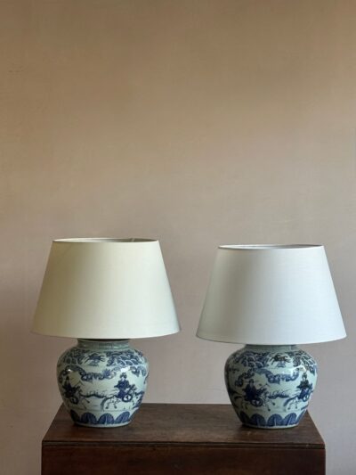 A pair of Chinese blue and white porcelain lamps